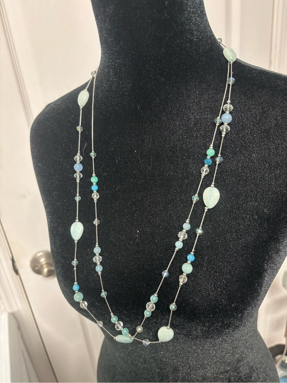 Beaded Aqua Multi-Strand Necklace - Unbranded